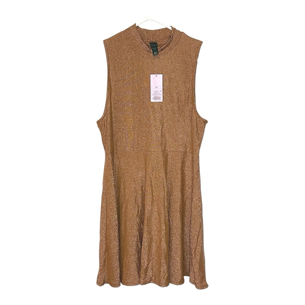 NEW Wild Fable XL Copper Metallic Mock Neck Sleeveless Mini Dress‎ Party Glam